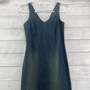 Raw Hem Maxi Denim Shirt Dress Size S Sleeveless V-Neck Retro‎ 90’ Y2K